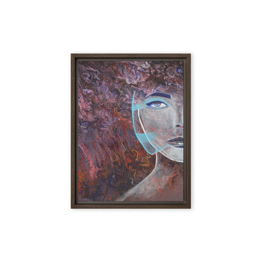 Woman in abstract background Framed canvas print