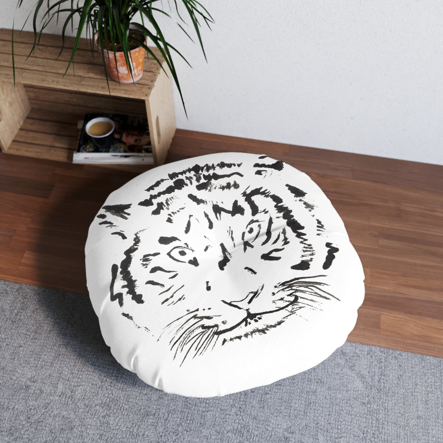 Tiger Tufted Floor Pillow, Round